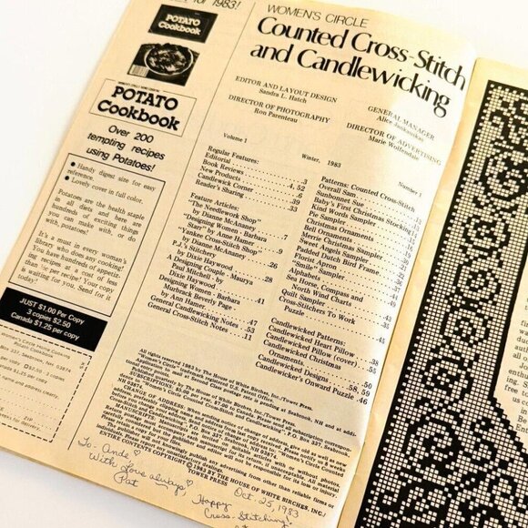 Vintage Counted Cross Stitch and Candlewicking Magazine Winter 1983 Crafting 80s - Picture 2 of 3